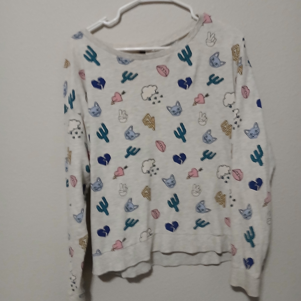H&M Cream Sweater with Fun Multicolor Print